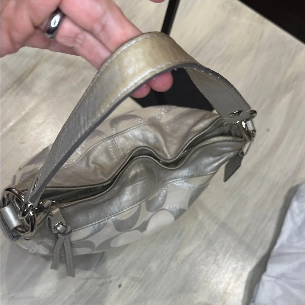Coach Metallic Silver and Cream Shoulder Hobo Bag - Picture 11 of 16
